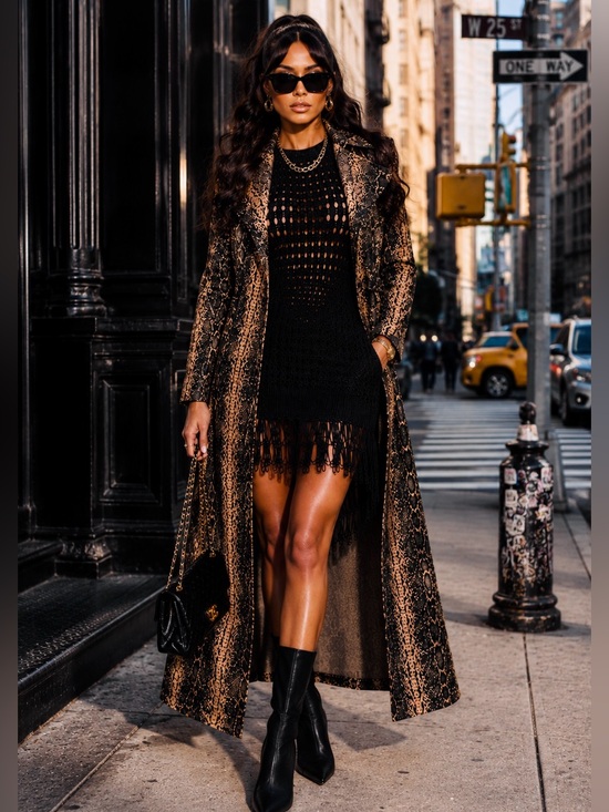 Shinestar Jackets & Blazers - Shinestar Faux Snakeskin Animal Print Long Duster Coat Belted XL